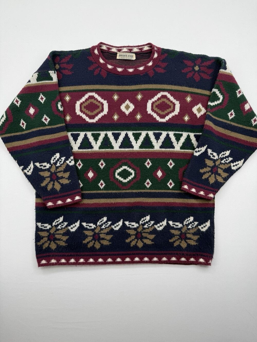 PRIVATE EYES Sweater Aztec Geometric Print Unisex Thick Sweater Women's Large